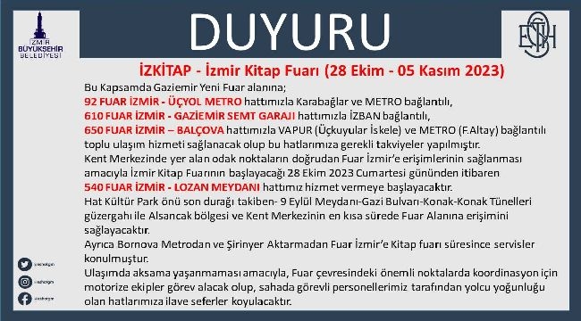 Kültürpark'tan Fuar İzmir'e Geçici Hat